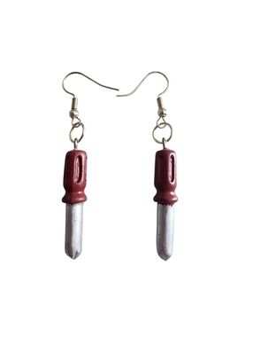 (4)Handmade Maroon and Silver Screwdriver Dangle Earrings - Women Jewelry